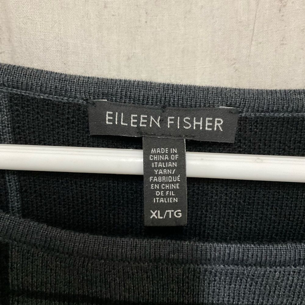 Eileen Fisher Black Extra Fine Merino Wool Windowpane Sweater Size XL - Picture 7 of 9